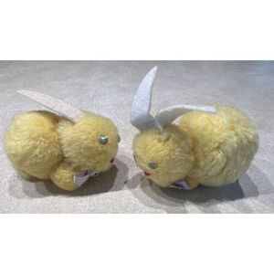 Vintage 2 Chenille Pom Pom Easter Chick Rabbits Kitschy Spring Decor